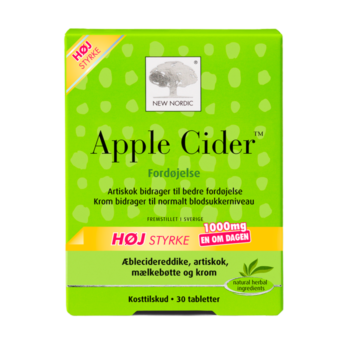 New Nordic Apple Cider™-tabletter med æblecidereddike, artiskok, mælkebøtte og krom bidrager til en bedre fordøjelse og et normalt blodsukkerniveau.