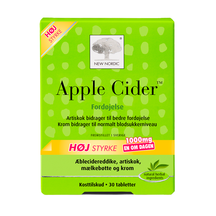 di_webpackshot_applecider_30_dk New Nordic Apple Cider™-tabletter med æblecidereddike, artiskok, mælkebøtte og krom bidrager til en bedre fordøjelse og et normalt blodsukkerniveau.