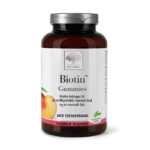 New Nordic Biotin™-gummier med ferskensmag bidrager til at opretholde normal hud, normalt hår og et normalt stofskifte.