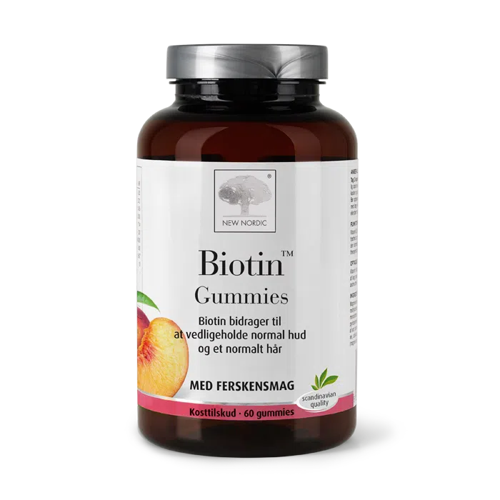 di_webpackshot_BiotinGUMMIES_60_dk_front New Nordic Biotin™-gummier med ferskensmag bidrager til at opretholde normal hud, normalt hår og et normalt stofskifte.