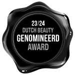 Et badge, der viser en nominering til Dutch Beauty Award 2023–2024.