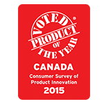 Rødt prismærke fra »Product of the Year Canada 2015«, der uddeles som en forbrugerbaseret produktpris.