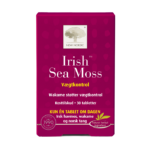 New Nordic Irish Sea Moss™ med irsk havmos, wakame og norsk tang, hvor wakame understøtter vægtkontrol, vist på lyserød produktemballage.