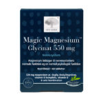 New Nordic Magic Magnesium Glycinat 550 mg™ med magnesium, B-vitaminer, D-vitamin og urter, hvor magnesium bidrager til nervesystemets normale funktion og en normal psykisk funktion.