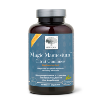 New Nordic Magic Magnesium Citrat Gummies™ med magnesiumcitrat og bark fra kystnær fyrretræ, hvor magnesium bidrager til at mindske træthed og udmattelse.