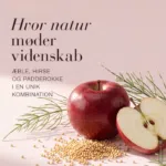 Overskrift: Hvor natur møder videnskab på en baggrund med æbler, padderokke og hirsefrø