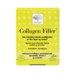 New Nordic Collagen Filler™ med hydrolyseret kollagen, granatæble, astaxanthin, C-vitamin og ceramider kan mindske synligheden af fine linjer og rynker samt bidrage til at forbedre hudens fasthed og elasticitet.