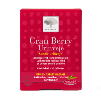 New Nordic Cran Berry Urinveje™ med koncentreret tranebærekstrakt. Surkirsebær bidrager til at opretholde sunde urinveje.