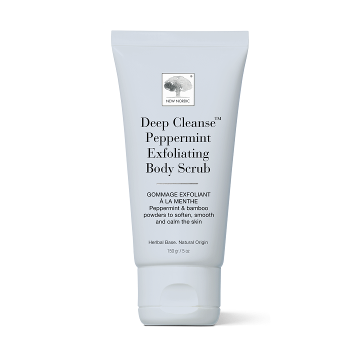 web_packshot_deepcleansepeppermint_scrub New Nordic Deep Cleanse™ Peppermint Body Scrub med pebermynte og bambus hjælper med at bevare en glat, blød og frisk hud.