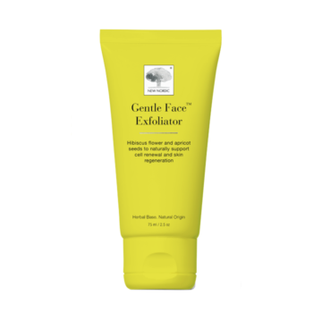 New Nordic Gentle Face™ Exfoliator med hibiscus og abrikoskerner, hjælper med at eksfoliere og forfine hudens overflade.