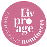 Logo med teksten »Liv Pro Age Favoritter 2023 – Nomineret«, der fremhæver, at produktet er nomineret til en pris.