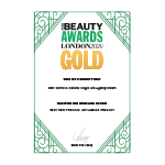 Certifikat, der viser, at man har modtaget en guldpris ved Beauty Awards London, med en dekorativ grøn kant.