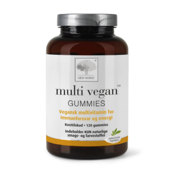 New Nordic Multi Vegan Gummies™ er et vegansk multivitamintilskud med vitaminer og mineraler, der bidrager til immunsystemets normale funktion og et normalt energistofskifte.