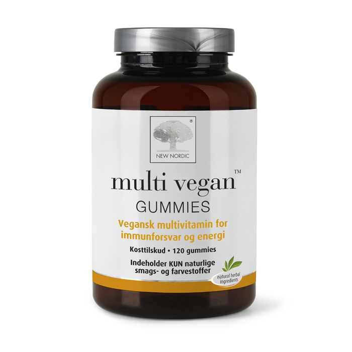 di_webpackshot_multivegangummies_dk New Nordic Multi Vegan Gummies™ er et vegansk multivitamintilskud med vitaminer og mineraler, der bidrager til immunsystemets normale funktion og et normalt energistofskifte.