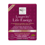New Nordic Longevity Life Energy™ multivitamin med 36 udvalgte urter, vitaminer og mineraler, hvor vitamin B6, B12 og magnesium bidrager til et normalt energistofskifte og til at mindske træthed og udmattelse.