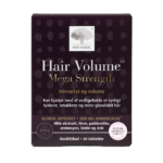 New Nordic Hair Volume™ Mega Strength med æbleekstrakt, hirse, padderokke, aminosyrer, biotin og zink. Kosttilskud udviklet til at fremme hårvækst, volumen og synligt tykkere hår.