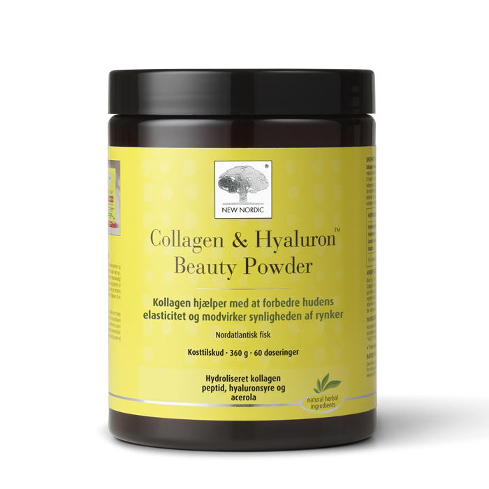 di_webpackshot_beautypowder_360g_new_dk New Nordic Collagen & Hyaluron™ Beauty Powder med hydrolyseret kollagen, hyaluronsyre og acerola bidrager til at forbedre hudens elasticitet og mindsker synligheden af rynker.