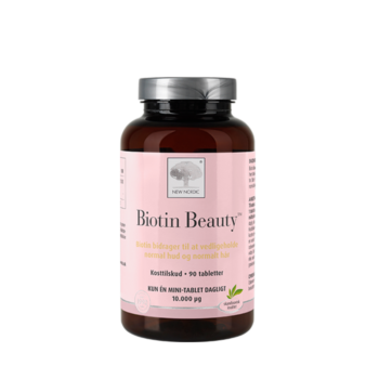 New Nordic Biotin Beauty™ med biotin bidrager til at opretholde en normal hud og normalt hår.