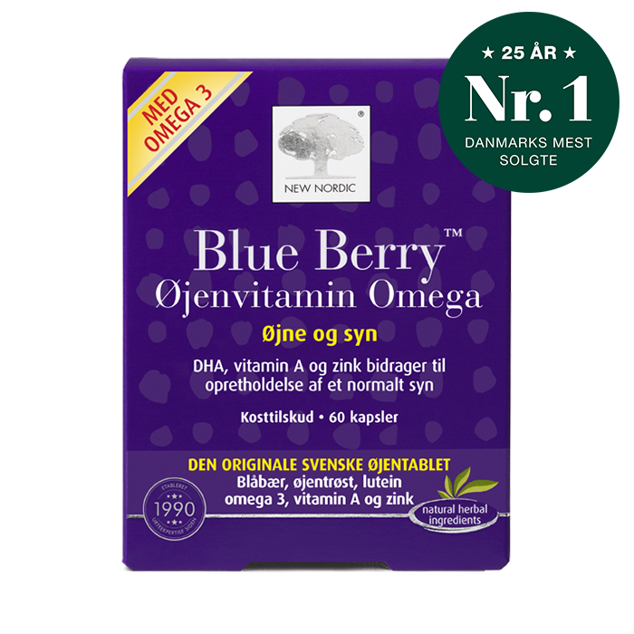 New Nordic Blue Berry™ med blåbær, øjentrøst og lutein bidrager til at bevare øjets sundhed.