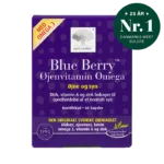 New Nordic Blue Berry Øjenvitamin Omega™ med blåbær, øjentrøst, lutein, omega-3, vitamin A og zink bidrager til at opretholde et normalt syn.