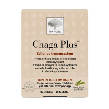 New Nordic Chaga Plus™ med chaga-svamp, hyldebær, gul østershat og D-vitamin bidrager til at styrke immunforsvaret.