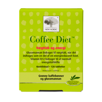 New Nordic Coffee Diet™ med grønne kaffebønner og glucomannan bidrager til vægttab som led i en kaloriefattig kost og til et normalt stofskifte.