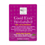 New Nordic Good Eyes™ kosttilskud med blåbær, havtorn, vitaminer og zink, udviklet til at understøtte øjenfugtighed, normalt syn og øjnenes sundhed.