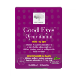 New Nordic Good Eyes™ kosttilskud med blåbær, safran, wakame, tagetes, vitaminer og zink, udviklet til at understøtte øjnenes sundhed og bidrage til at opretholde et normalt syn.
