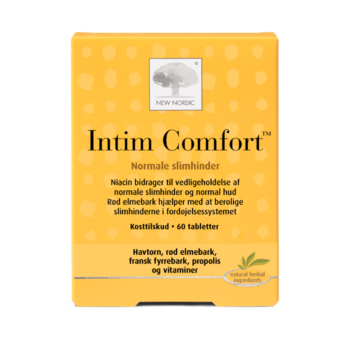 New Nordic Intim Comfort™ med havtorn, rød elmebark og vitaminer, hvor niacin bidrager til at opretholde normale slimhinder og normal hud.