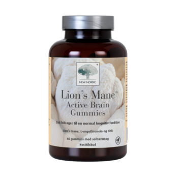 New Nordic Lion’s Mane™ Active Brain Gummies med løvehale, L-ergothionein og zink, hvor zink bidrager til en normal kognitiv funktion.