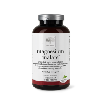 New Nordic Magnesium Malate™ indeholder magnesiummalat, som bidrager til normal muskelfunktion, normal funktion af nervesystemet samt til at mindske træthed og udmattelse.
