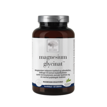 New Nordic Magnesium Glycinat™ indeholder magnesiumbisglycinat, hvor magnesium bidrager til normal muskelfunktion, nervesystemets normale funktion, normal psykisk funktion samt til at mindske træthed og udmattelse.