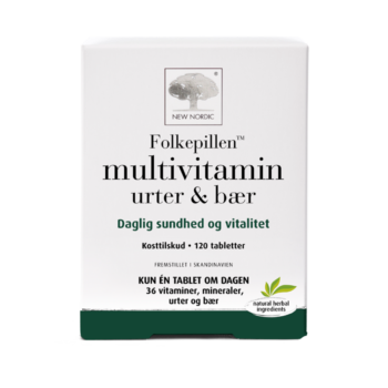 New Nordic Folkepillen™ er et multivitaminpræparat med urter og bær, der er udviklet til at fremme den daglige sundhed og vitalitet med 36 vitaminer, mineraler, urter og bær i én tablet om dagen.