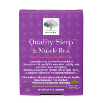 New Nordic Quality Sleep™ & Muscle Rest produktæske på transparent baggrund.
