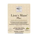 New Nordic Lion’s Mane™ Plus indeholder løvehale-svamp, fyrrebark, B-vitaminer og jod, hvor jod bidrager til normale kognitive funktioner som hukommelse og opmærksomhed, og pantothensyre bidrager til normal mental ydeevne.